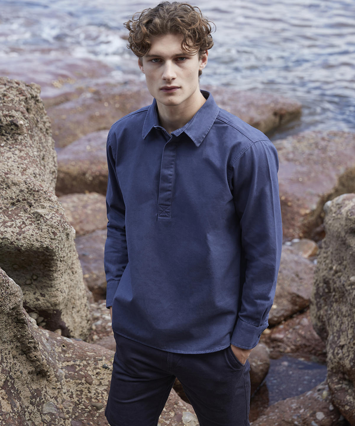 Washed Navy - Pullover drill shirt