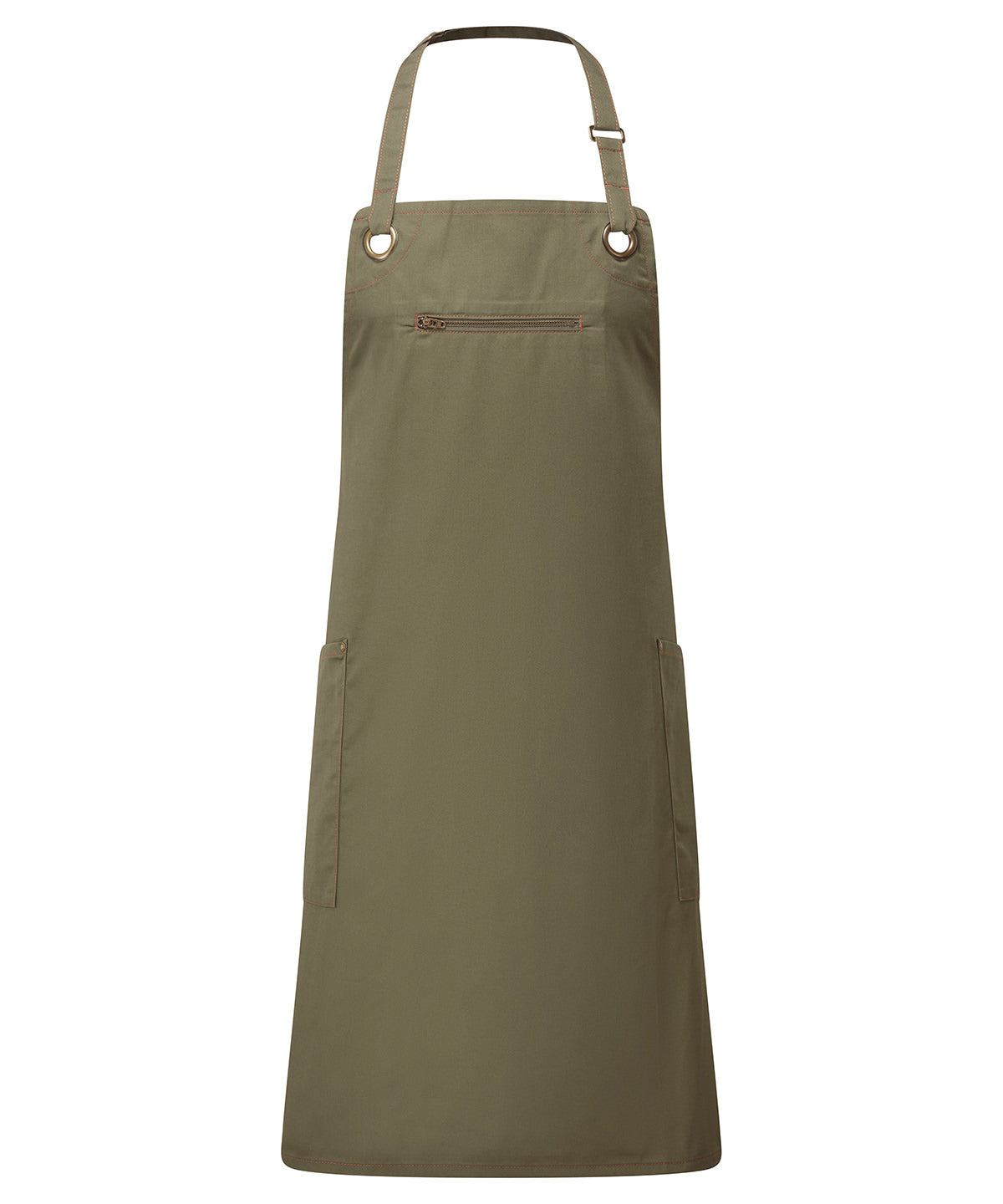 Olive/Chestnut - ‘Barley’ Contrast Stitch Bib Apron