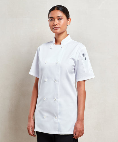 White - Women's short sleeve chef's jacket
