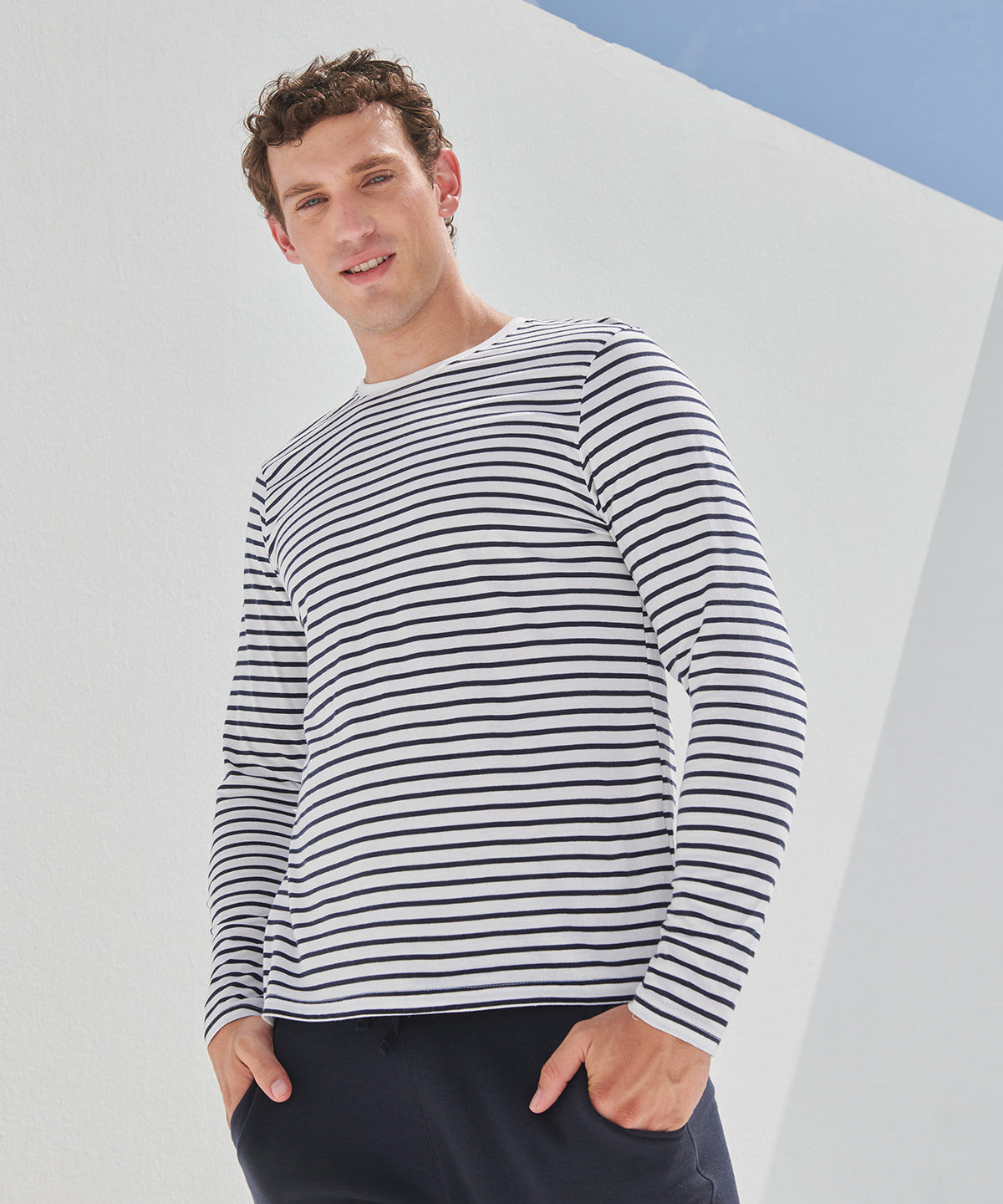 White/Oxford Navy - Unisex long-sleeved striped T