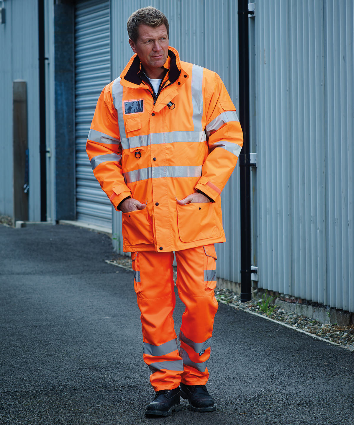 Orange - Hi-vis polycotton cargo trousers with kneepad pockets (HV018T/3M)