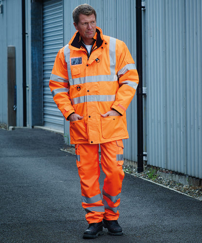 Orange - Hi-vis polycotton cargo trousers with kneepad pockets (HV018T/3M)